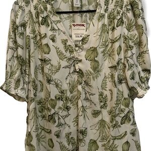 Joie Leafy Green and White Blouse